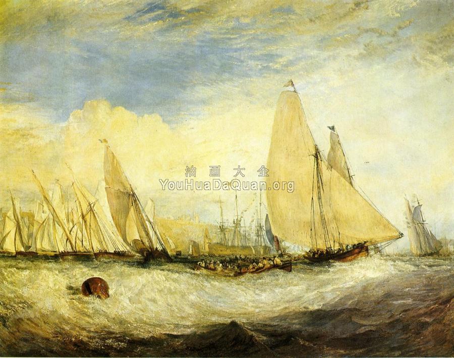 East Cowes Castle, the seat of J. Nash, Esq, the Regatta beating to windward - 约瑟夫·玛罗德·威廉·透纳